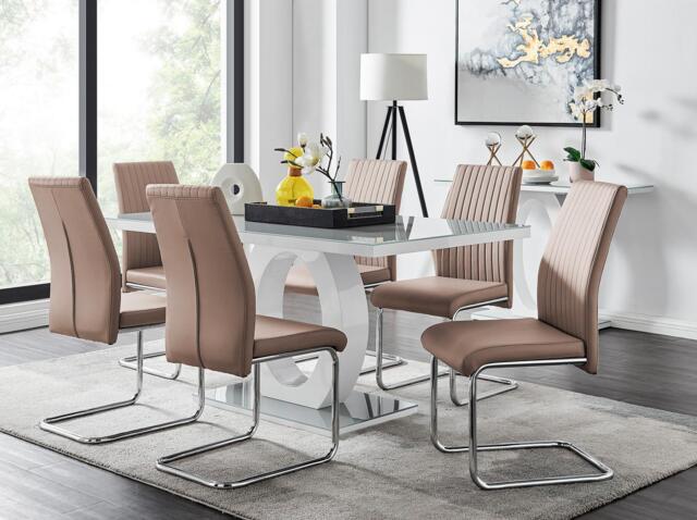 Giovani Grey White Modern High Gloss And Glass Dining Table And 6 Lorenzo Chairs Set - image 1