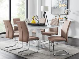 Giovani Grey White Modern High Gloss And Glass Dining Table And 6 Lorenzo Chairs Set - thumbnail 1
