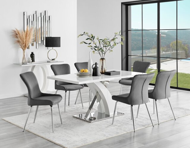 Atlanta 6 White Dining Table and 6 Nora Silver Leg Chairs - image 1