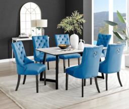 Carson White Marble Effect Dining Table & 6 Belgravia Black Leg Chairs - thumbnail 2