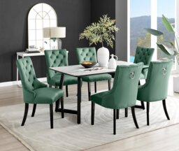Carson White Marble Effect Dining Table & 6 Belgravia Black Leg Chairs - thumbnail 1
