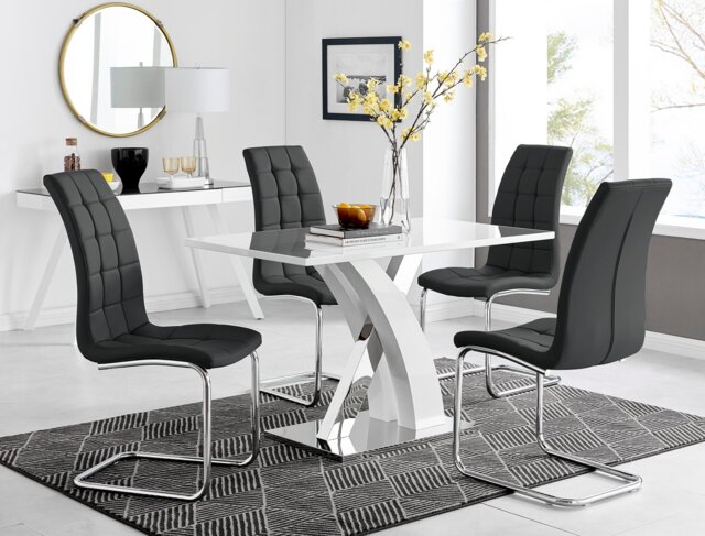 Atlanta White High Gloss And Chrome Metal Rectangle Dining Table And 4 Murano Dining Chairs Set - image 1