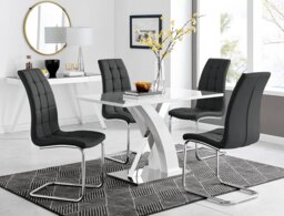 Atlanta White High Gloss And Chrome Metal Rectangle Dining Table And 4 Murano Dining Chairs Set - thumbnail 1