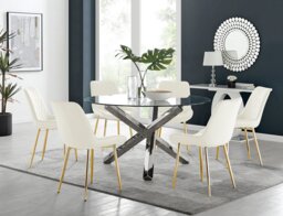 Vogue Round Dining Table and 6 Pesaro Gold Leg Chairs - thumbnail 1