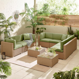 Orlando Beige Rattan & Green 8 Seat Modular Garden Sofa - thumbnail 1