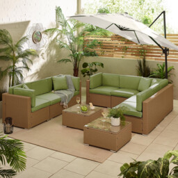 Orlando Beige Rattan & Green 8 Seat Modular Garden Sofa - thumbnail 2