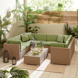 Orlando Beige Rattan & Green 8 Seat Modular Garden Sofa - thumbnail 4