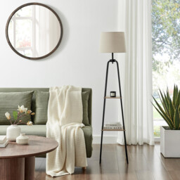 Kessia Black Standing Floor Lamp with Shelves - thumbnail 1