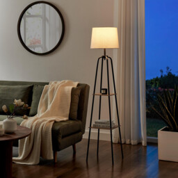 Kessia Black Standing Floor Lamp with Shelves - thumbnail 3