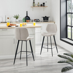 2x Nyla Cream Fabric Counter Stools Black Legs