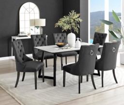 Carson White Marble Effect Dining Table & 6 Belgravia Black Leg Chairs - thumbnail 3