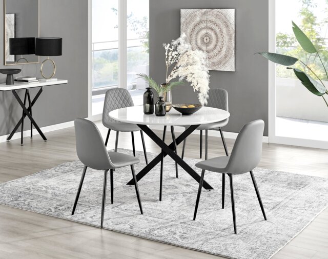 Novara White Gloss Black Leg 120cm Round Dining Table & 4 Corona Black Leg Chairs - image 1
