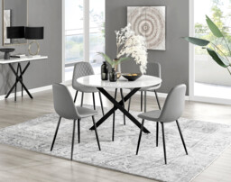 Novara White Gloss Black Leg 120cm Round Dining Table & 4 Corona Black Leg Chairs - thumbnail 2
