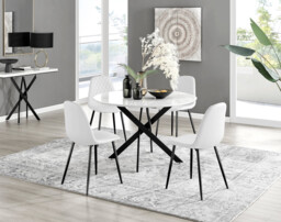 Novara White Gloss Black Leg 120cm Round Dining Table & 4 Corona Black Leg Chairs - thumbnail 3