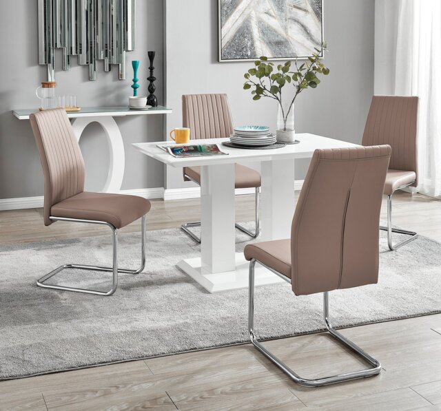 Imperia 4 Modern White High Gloss Dining Table And 4 Lorenzo Chrome Dining Chairs Set - image 1