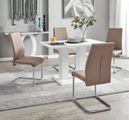 Imperia 4 Modern White High Gloss Dining Table And 4 Lorenzo Chrome Dining Chairs Set - thumbnail 1