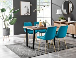 Kylo Brown Wood Effect Dining Table & 4 Pesaro Gold Leg Chairs - thumbnail 1