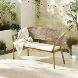 Asa Wood, Wicker & Cream 2/3 Seater Garden Bench