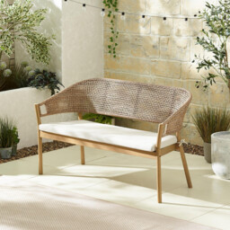 Asa Wood, Wicker & Cream 2/3 Seater Garden Bench - thumbnail 3
