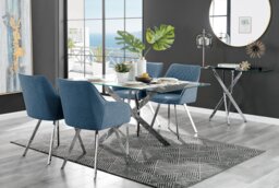 Leonardo Glass and Chrome Dining Table & 4 Falun Silver Leg Chairs - thumbnail 1