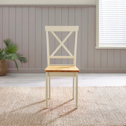 2x Millford Oak and Cream Solid Wood Crossback Dining Chairs - thumbnail 3