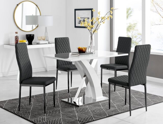Atlanta 4 White Dining Table and 4 Milan Black Leg Chairs - image 1
