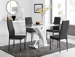 Atlanta 4 White Dining Table and 4 Milan Black Leg Chairs - thumbnail 1