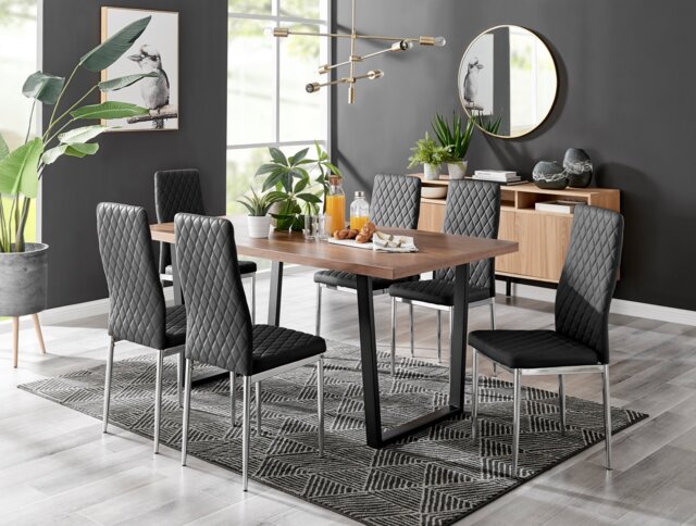 Kylo Brown Wood Effect Dining Table & 6 Milan Chrome Leg Chairs - image 1