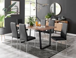 Kylo Brown Wood Effect Dining Table & 6 Milan Chrome Leg Chairs - thumbnail 1