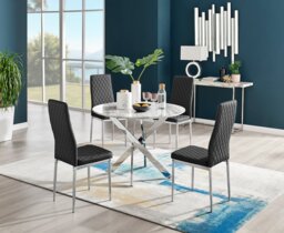 Novara White Marble Round Dining Table & 4 Milan Chrome Leg Chairs