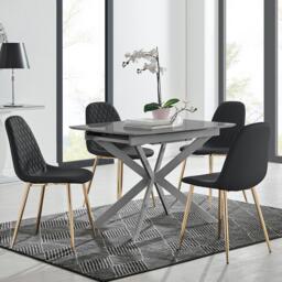 Lira 100cm Grey Metal Extending Dining Table & 4 Corona Gold Leg Chairs - thumbnail 1