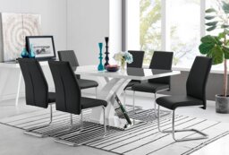 Atlanta Modern Rectangle Chrome Metal High Gloss White Dining Table And 6 Lorenzo Chairs Set - thumbnail 1