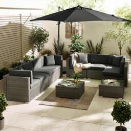 Furniturebox Orlando & 8 Seat Modular Garden Sofa, Rattan in Grey - Size: 72x75x72 cm