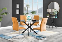 Novara Black Leg 120cm Round Glass Dining Table & 4 Lorenzo Chairs - thumbnail 1