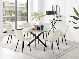 Novara Grey Concrete Effect Black Leg 120cm Round Dining Table & 6 Pesaro Black Leg Chairs
