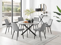 Novara Grey Concrete Effect Black Leg 120cm Round Dining Table & 6 Pesaro Black Leg Chairs - thumbnail 2