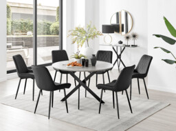 Novara Grey Concrete Effect Black Leg 120cm Round Dining Table & 6 Pesaro Black Leg Chairs - thumbnail 3