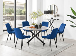 Novara Grey Concrete Effect Black Leg 120cm Round Dining Table & 6 Pesaro Black Leg Chairs - thumbnail 4