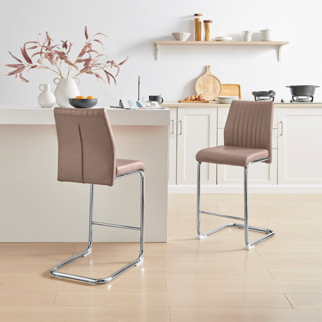 2x Lorenzo Cappuccino Beige Faux Leather Counter Stools - image 1