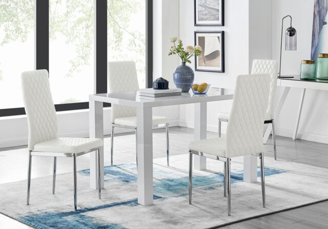 Pivero White High Gloss Dining Table and 4 Milan Chairs Set - image 1