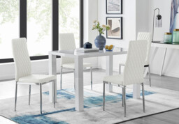 Pivero White High Gloss Dining Table and 4 Milan Chairs Set - thumbnail 2