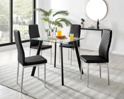 Seattle Glass and Black Leg Square Dining Table & 4 Milan Chrome Leg Chairs