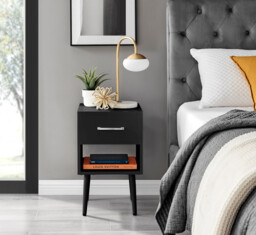 Taylor 1 Drawer Black Bedside Table Silver Handles - thumbnail 2