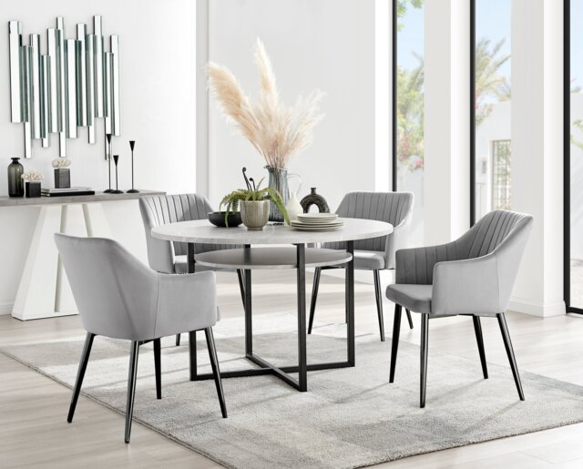 Adley Grey Concrete Effect Storage Dining Table & 4 Calla Black Leg Chairs - image 1