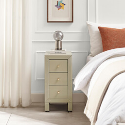 Lexi Small Slimline Taupe 3 Drawer Mirrored Bedside Table - thumbnail 2