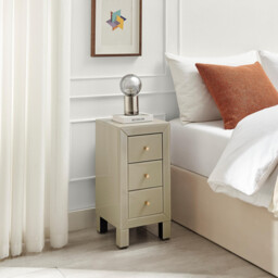 Lexi Small Slimline Taupe 3 Drawer Mirrored Bedside Table - thumbnail 1
