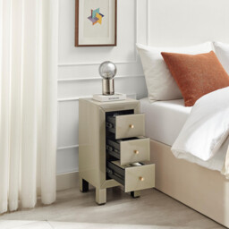 Lexi Small Slimline Taupe 3 Drawer Mirrored Bedside Table - thumbnail 3