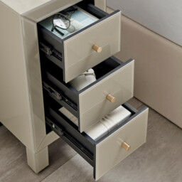 Lexi Small Slimline Taupe 3 Drawer Mirrored Bedside Table - thumbnail 4