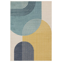 Retro Blue & Yellow Arches Rug - thumbnail 3