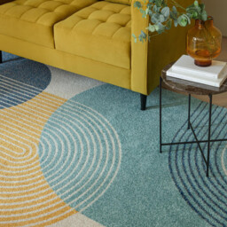 Retro Blue & Yellow Arches Rug - thumbnail 2